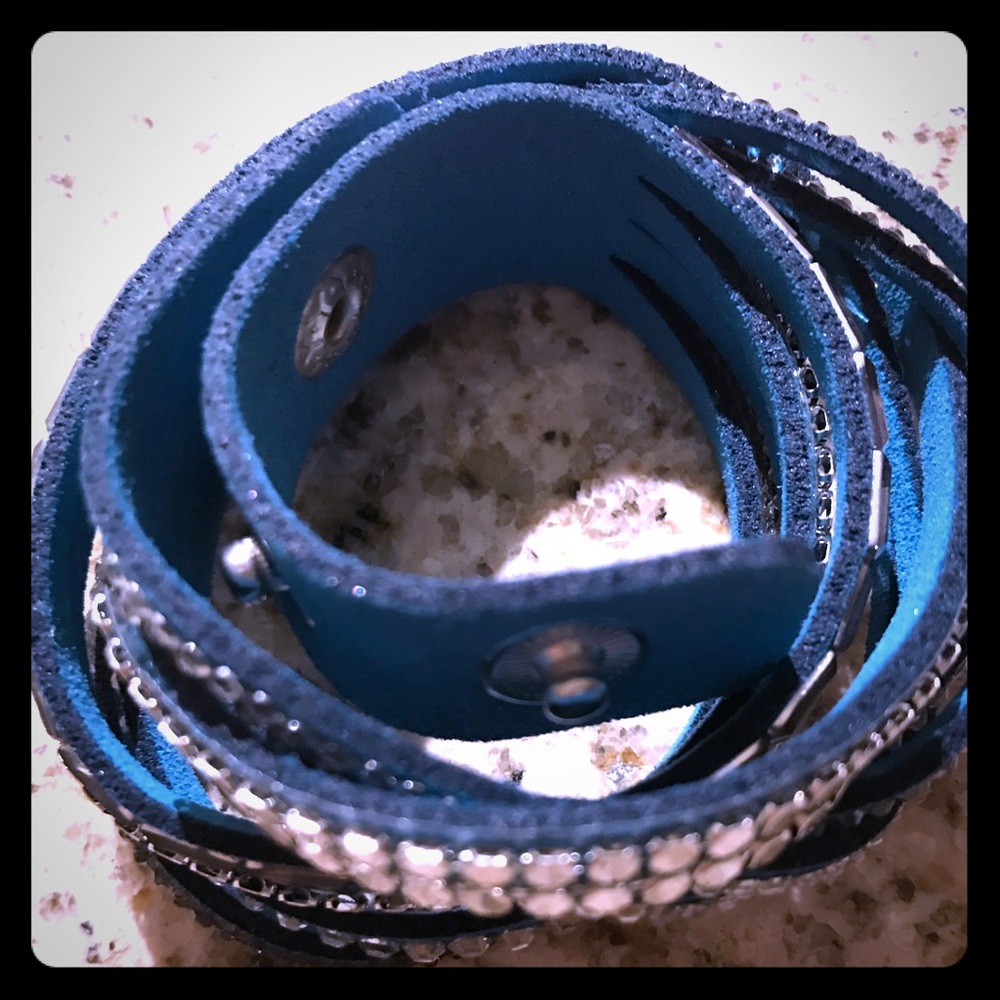 Turquoise/silver/black wrap bracelet